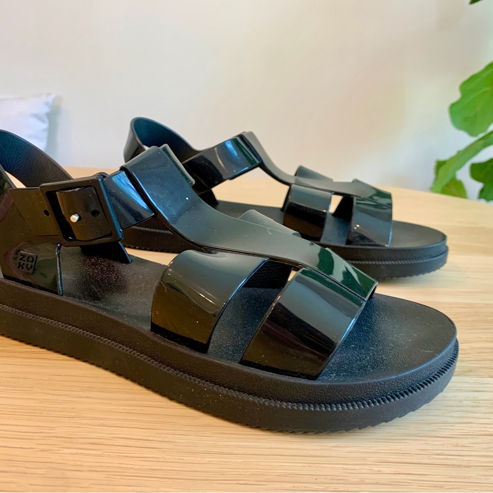Women's Black Patent Slingback Sandals - Picture 2 of 2